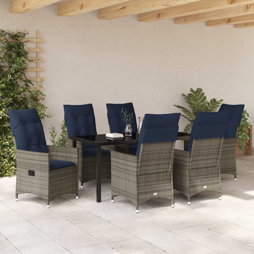 Tafel en stoelen set met kussen 7 pcs Grijs PE Rattan