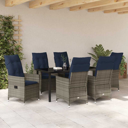 Tafel en stoelen set met kussen 7 pcs Grijs PE Rattan