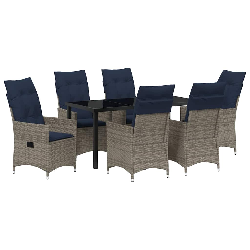 Tafel en stoelen set met kussen 7 pcs Grijs PE Rattan