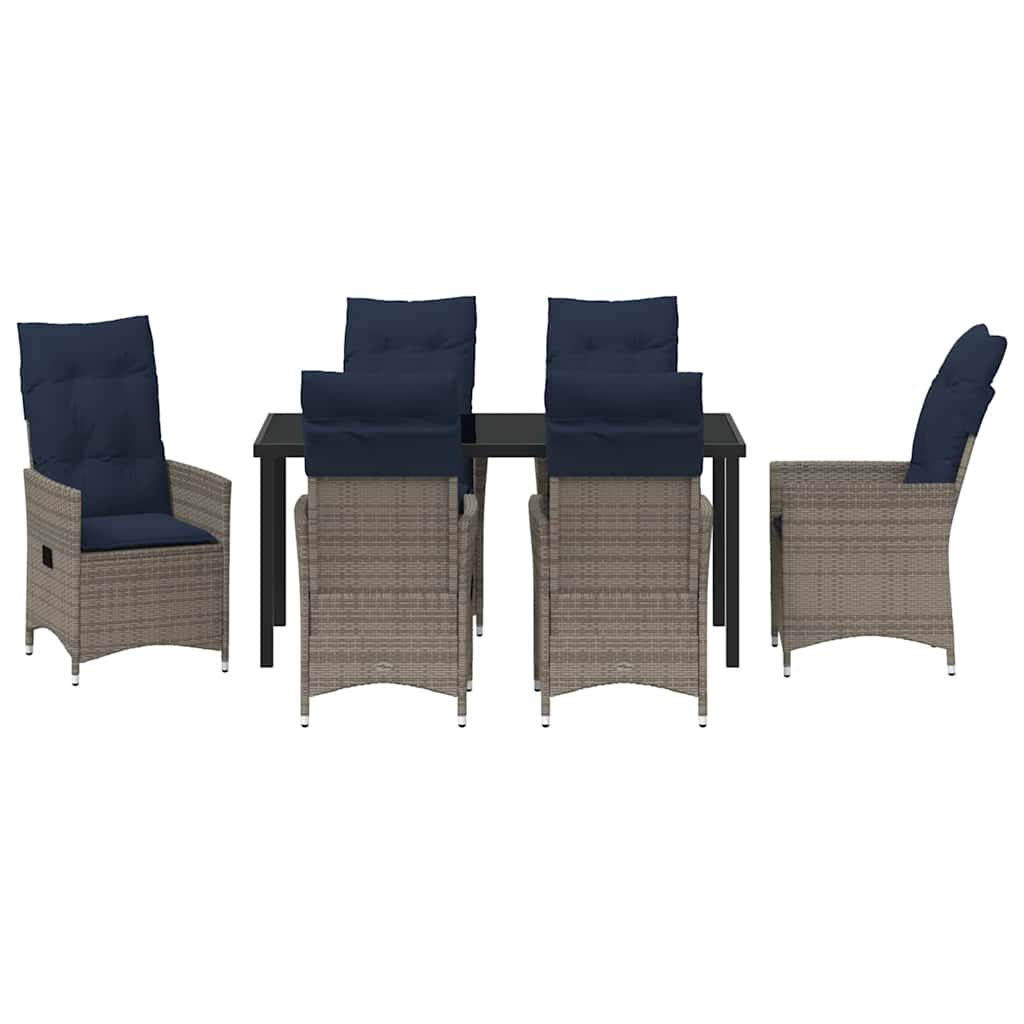 Tafel en stoelen set met kussen 7 pcs Grijs PE Rattan