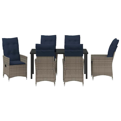 Tafel en stoelen set met kussen 7 pcs Grijs PE Rattan