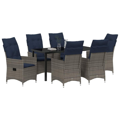 Tafel en stoelen set met kussen 7 pcs Grijs PE Rattan