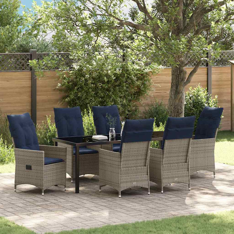Tafel en stoelen set met kussen 7 pcs Grijs PE Rattan