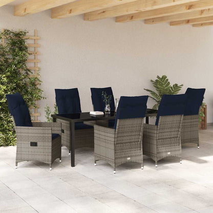 Tafel en stoelen set met kussen 7 pcs Grijs PE Rattan