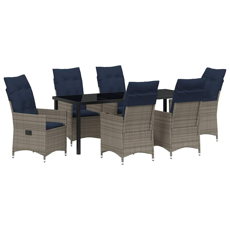 Tafel en stoelen set met kussen 7 pcs Grijs PE Rattan