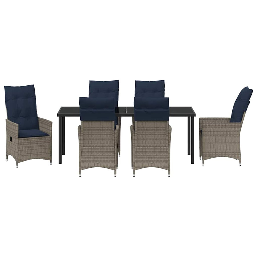 Tafel en stoelen set met kussen 7 pcs Grijs PE Rattan