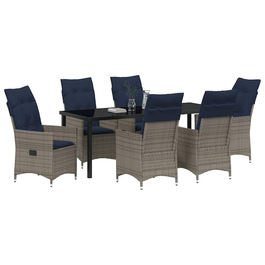 Tafel en stoelen set met kussen 7 pcs Grijs PE Rattan