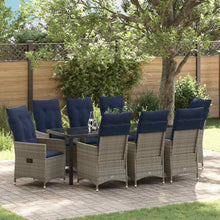 Tafel en stoelen set met kussen 9 pcs Grijs PE Rattan