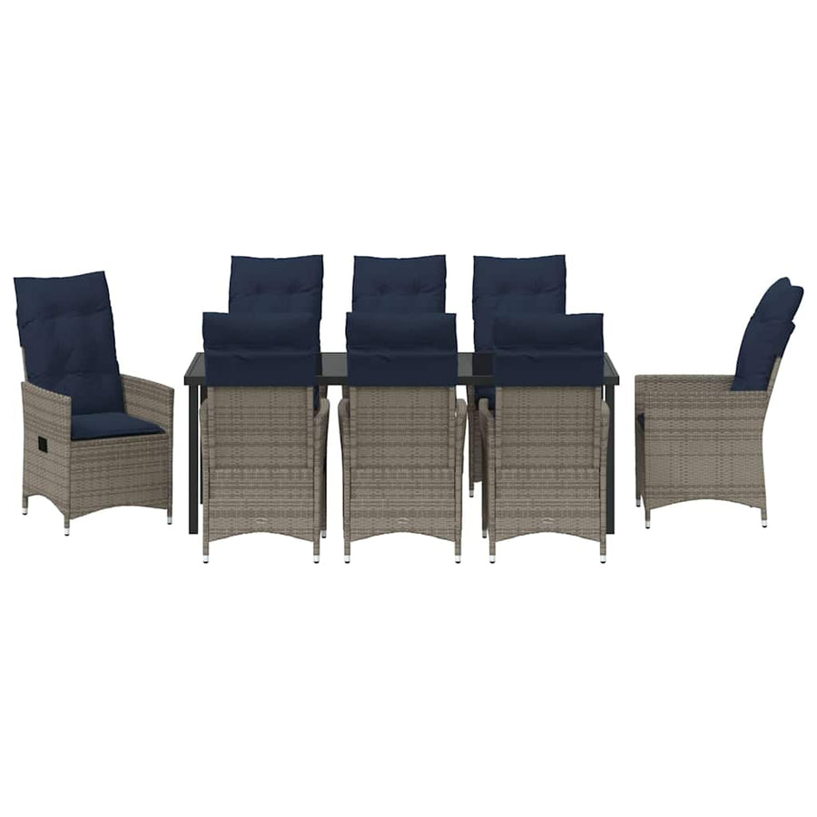 Tafel en stoelen set met kussen 9 pcs Grijs PE Rattan