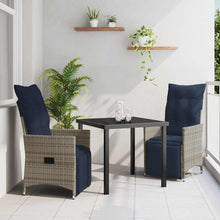 Tafel en stoelen set met kussen 3 pcs Grijs PE Rattan