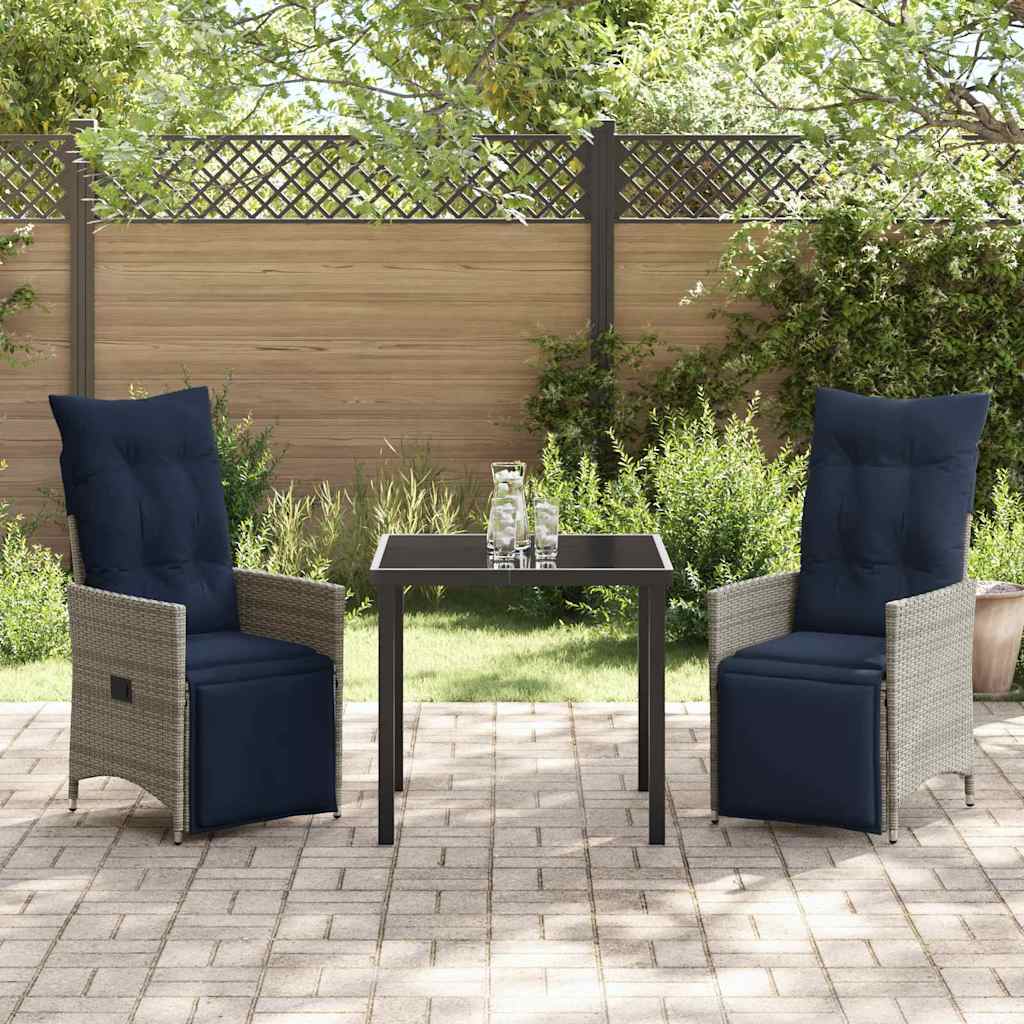 Tafel en stoelen set met kussen 3 pcs Grijs PE Rattan