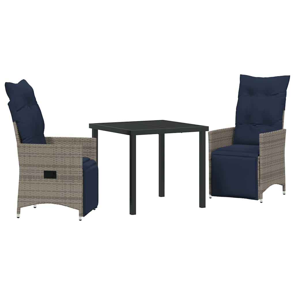 Tafel en stoelen set met kussen 3 pcs Grijs PE Rattan
