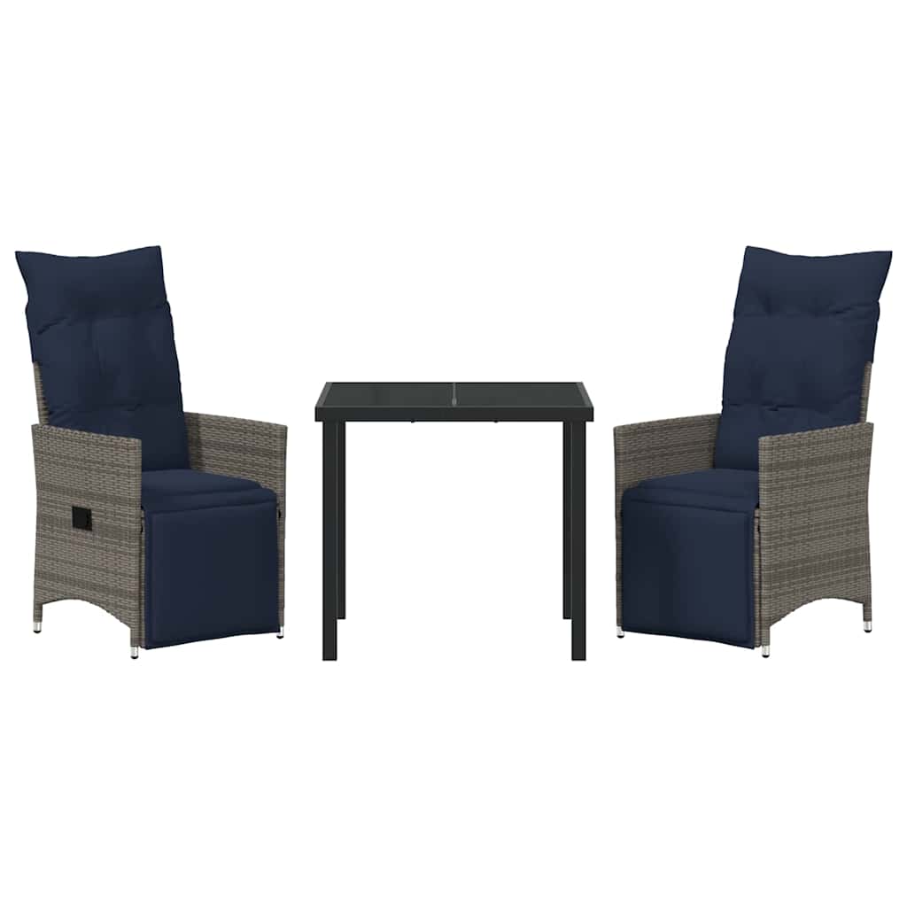 Tafel en stoelen set met kussen 3 pcs Grijs PE Rattan