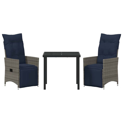 Tafel en stoelen set met kussen 3 pcs Grijs PE Rattan