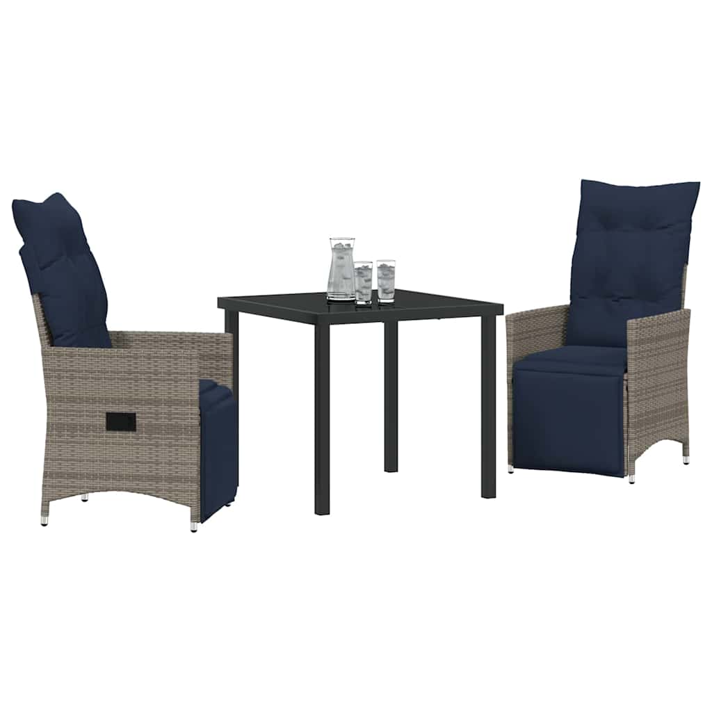 Tafel en stoelen set met kussen 3 pcs Grijs PE Rattan