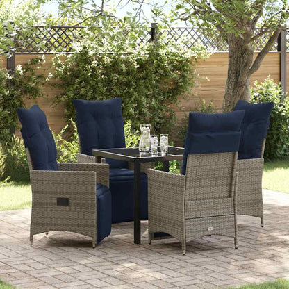 Tafel en stoelen set met kussen 5 pcs Grijs PE Rattan