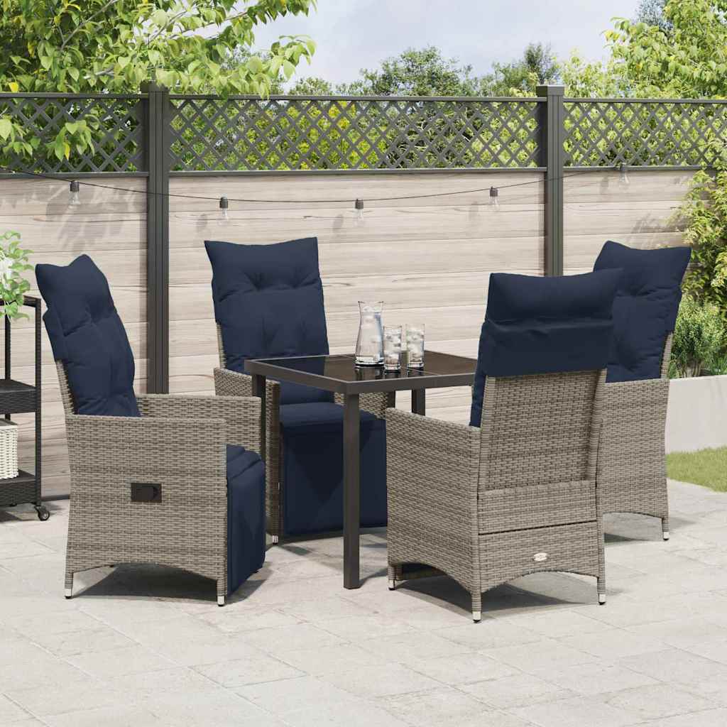Tafel en stoelen set met kussen 5 pcs Grijs PE Rattan