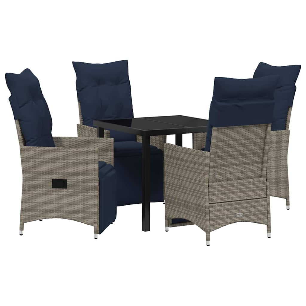 Tafel en stoelen set met kussen 5 pcs Grijs PE Rattan