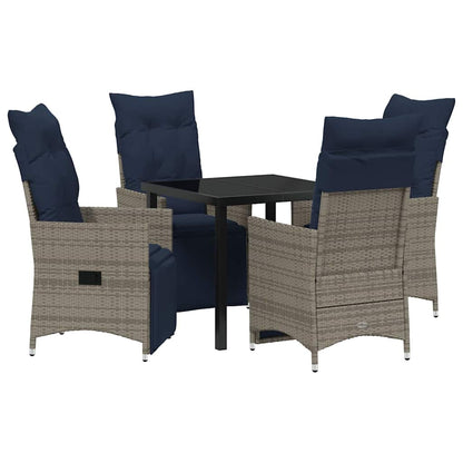 Tafel en stoelen set met kussen 5 pcs Grijs PE Rattan
