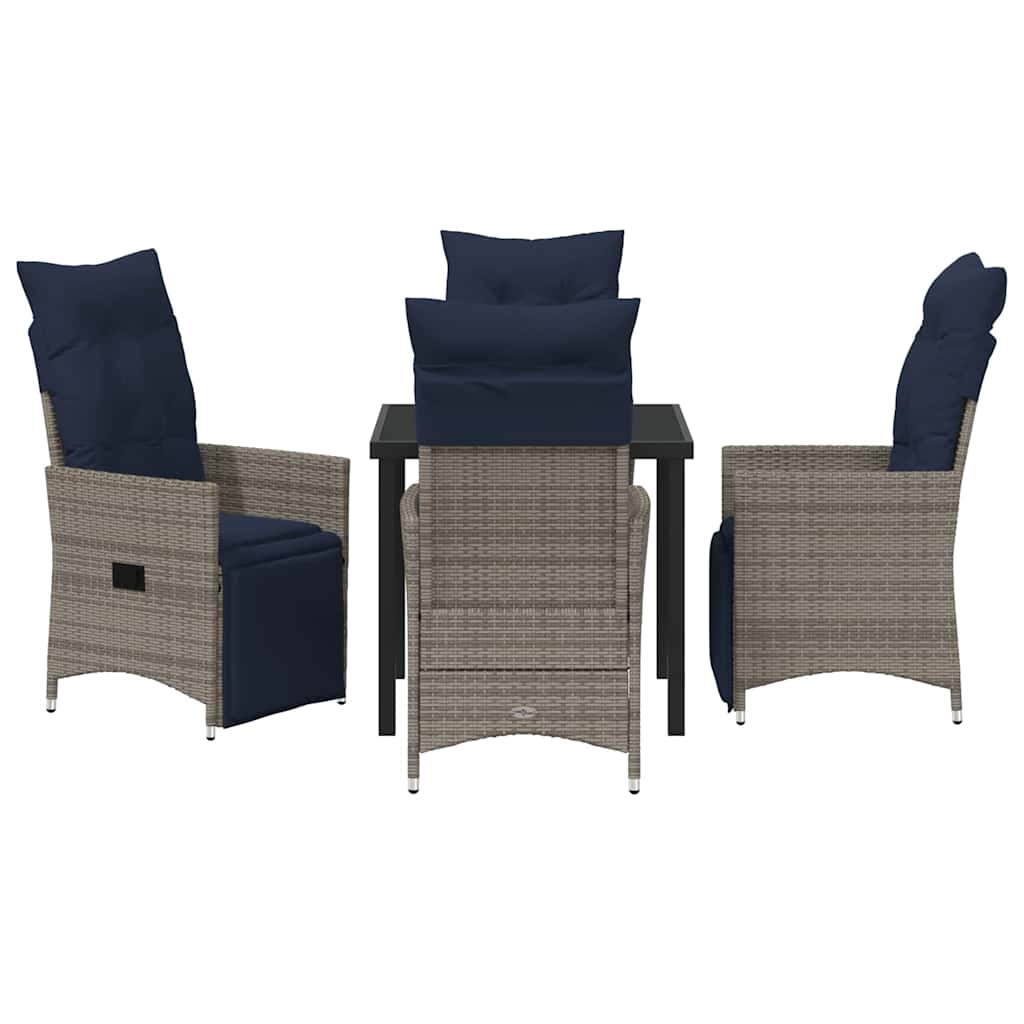 Tafel en stoelen set met kussen 5 pcs Grijs PE Rattan