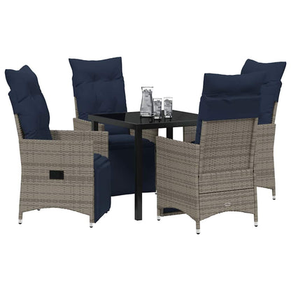 Tafel en stoelen set met kussen 5 pcs Grijs PE Rattan