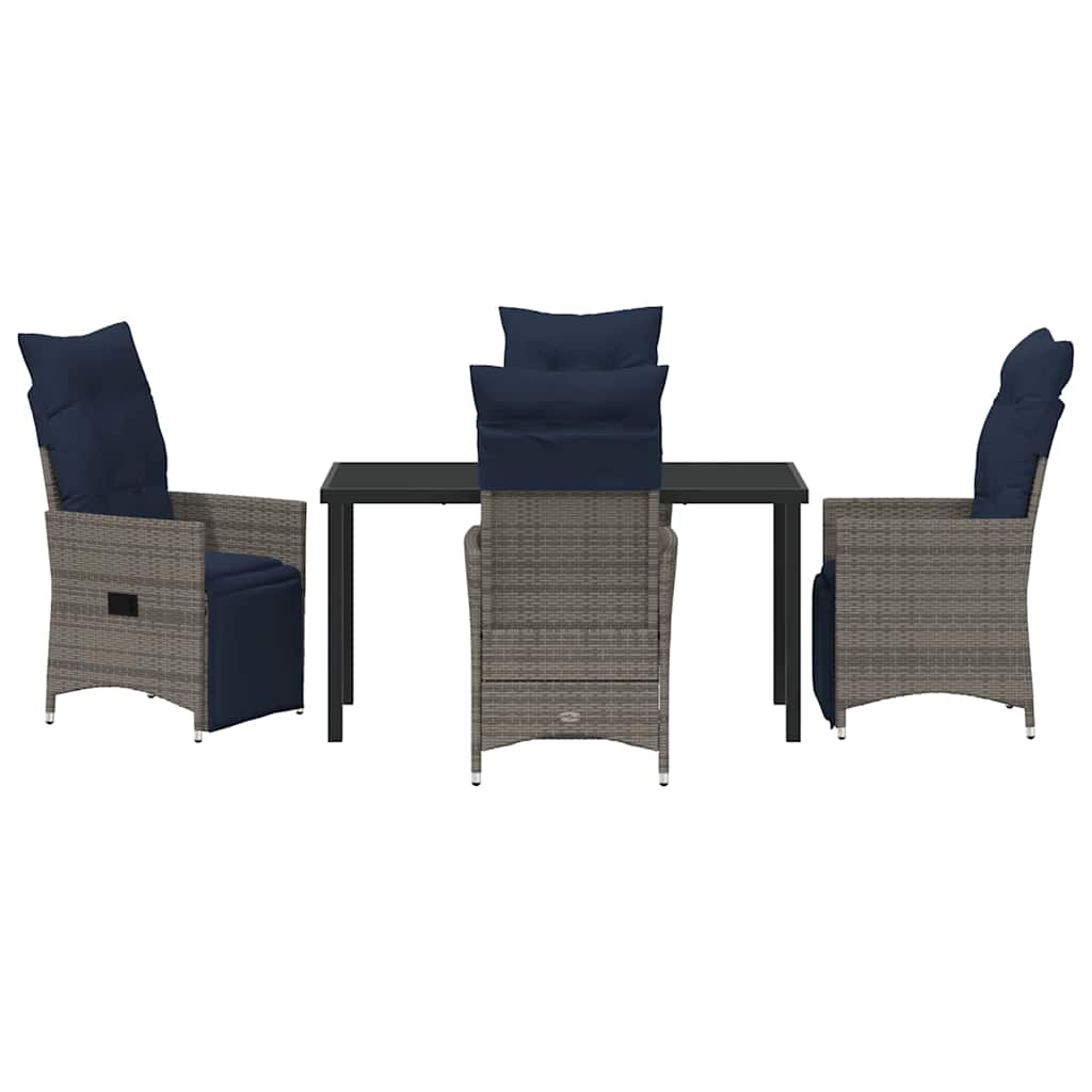 Tafel en stoelen set met kussen 5 pcs Grijs PE Rattan