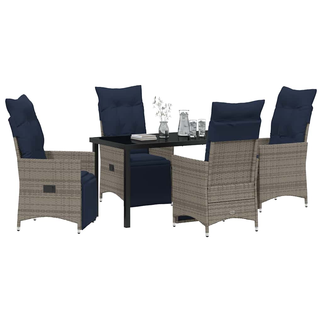 Tafel en stoelen set met kussen 5 pcs Grijs PE Rattan