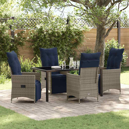 Tafel en stoelen set met kussen 5 pcs Grijs PE Rattan
