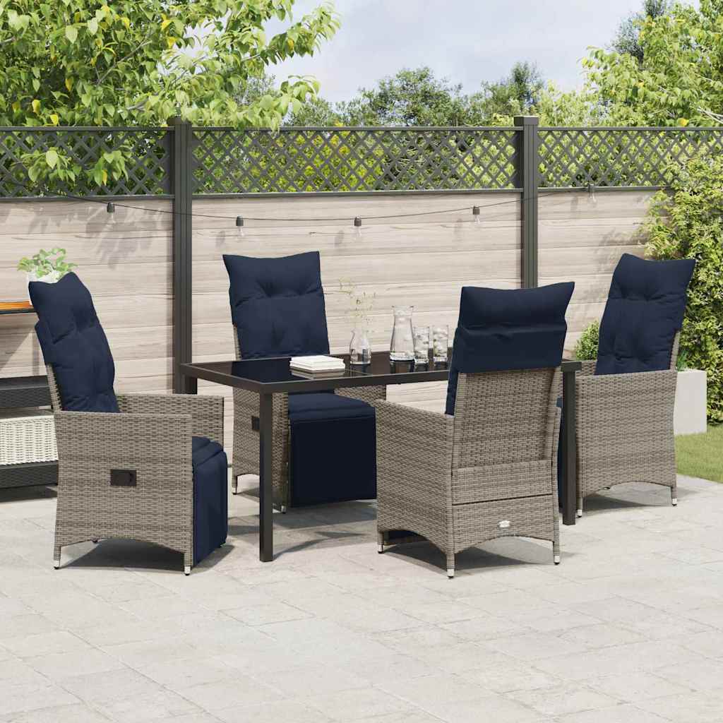 Tafel en stoelen set met kussen 5 pcs Grijs PE Rattan