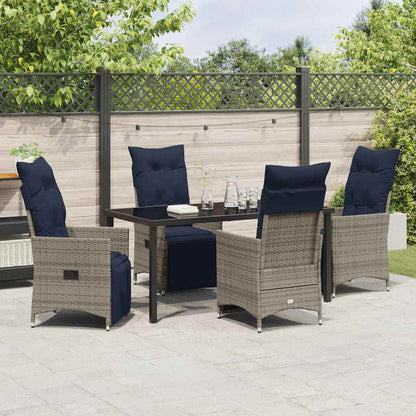 Tafel en stoelen set met kussen 5 pcs Grijs PE Rattan