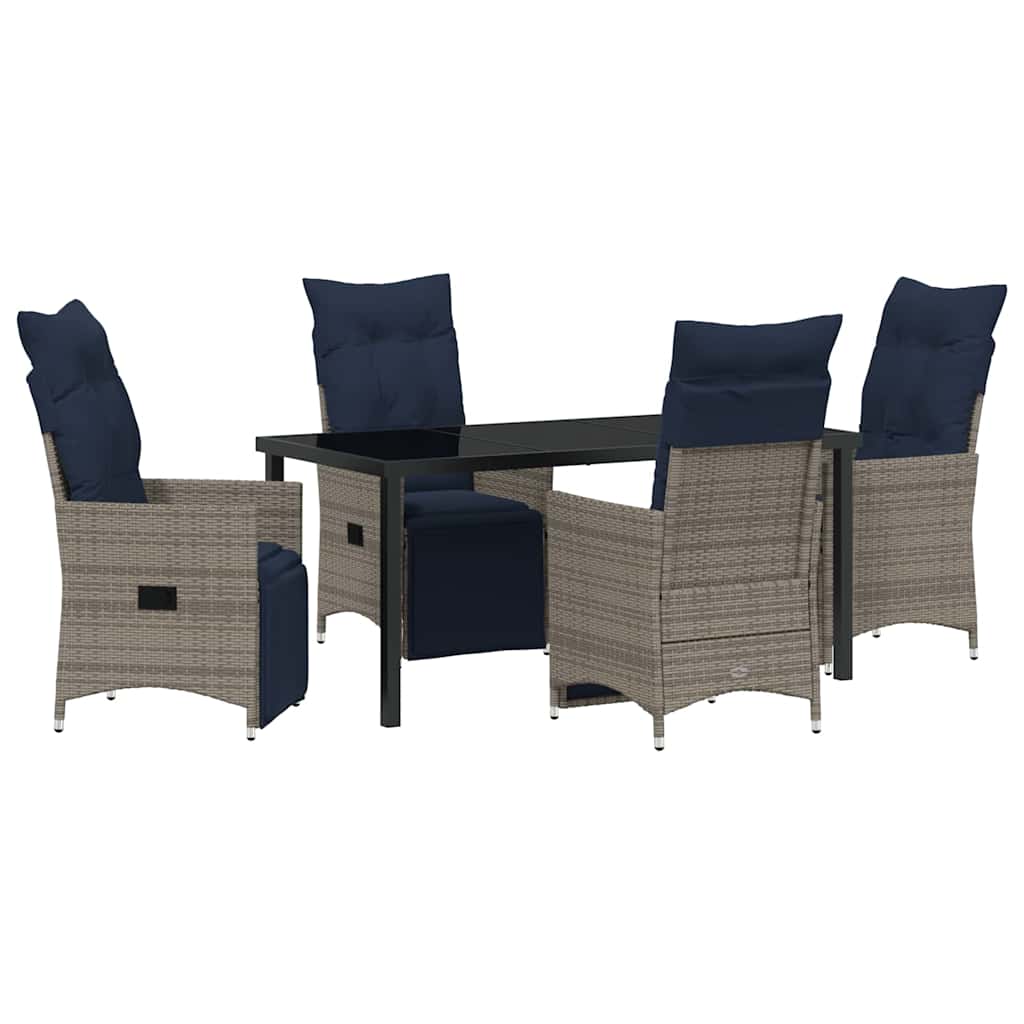 Tafel en stoelen set met kussen 5 pcs Grijs PE Rattan