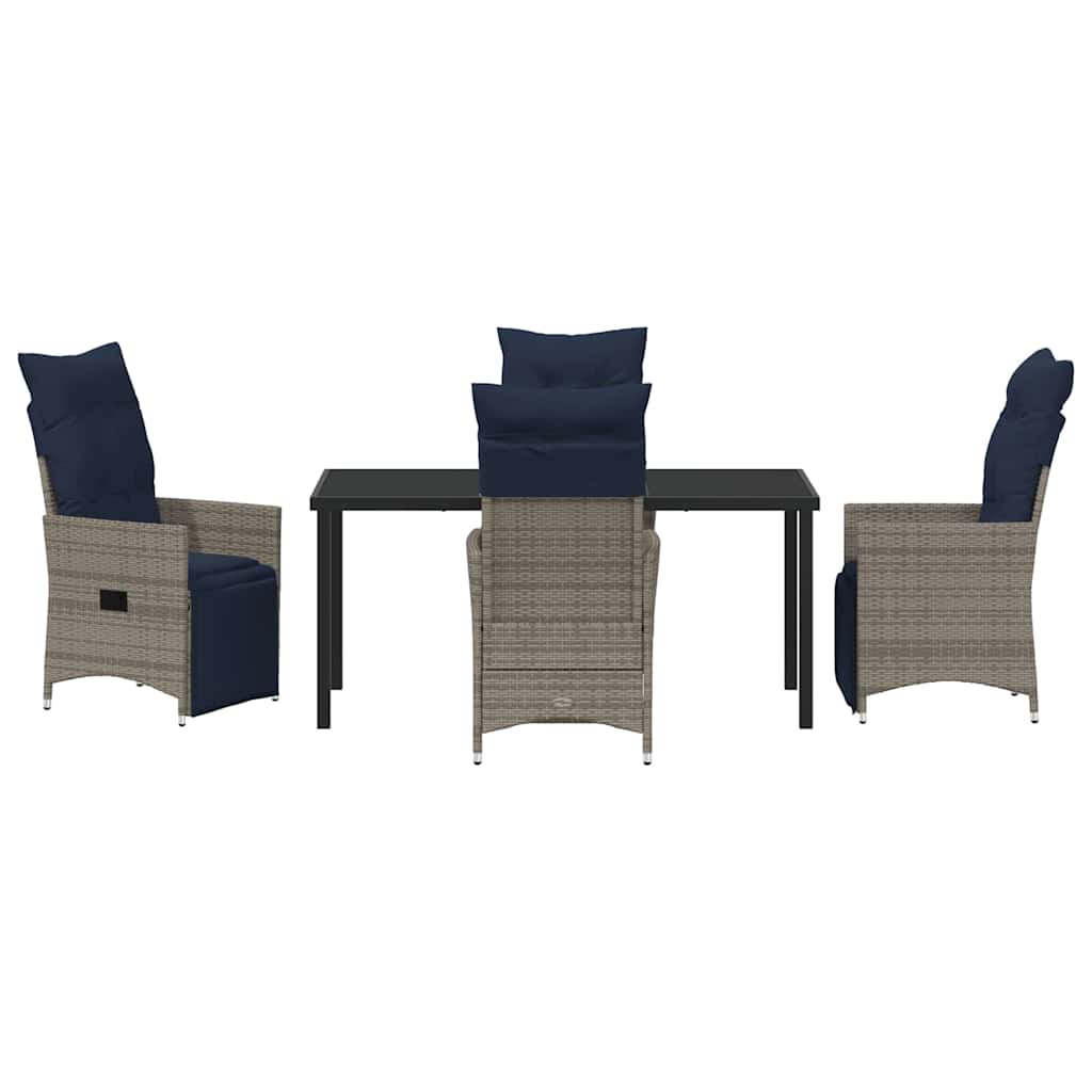 Tafel en stoelen set met kussen 5 pcs Grijs PE Rattan