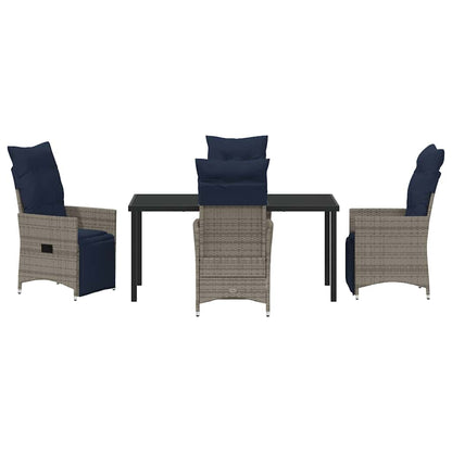 Tafel en stoelen set met kussen 5 pcs Grijs PE Rattan