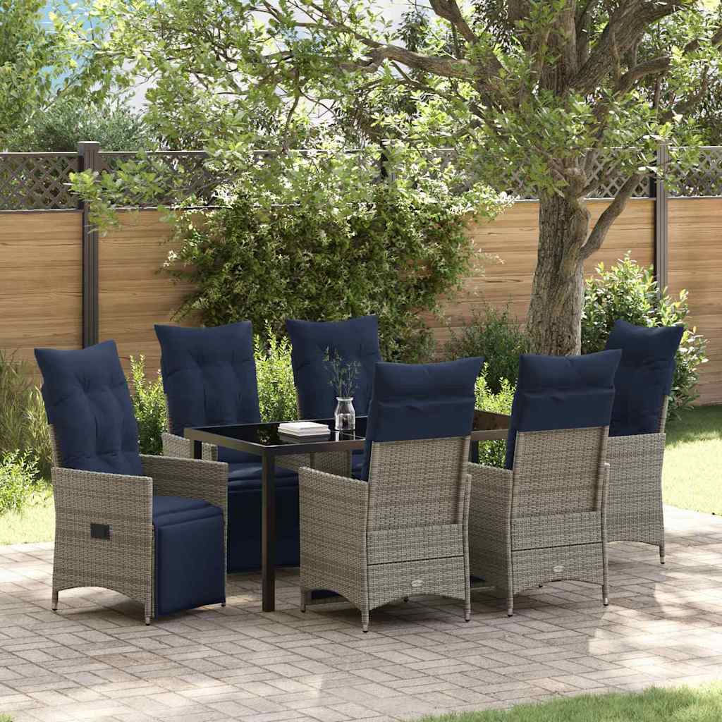 Tafel en stoelen set met kussen 7 pcs Grijs PE Rattan