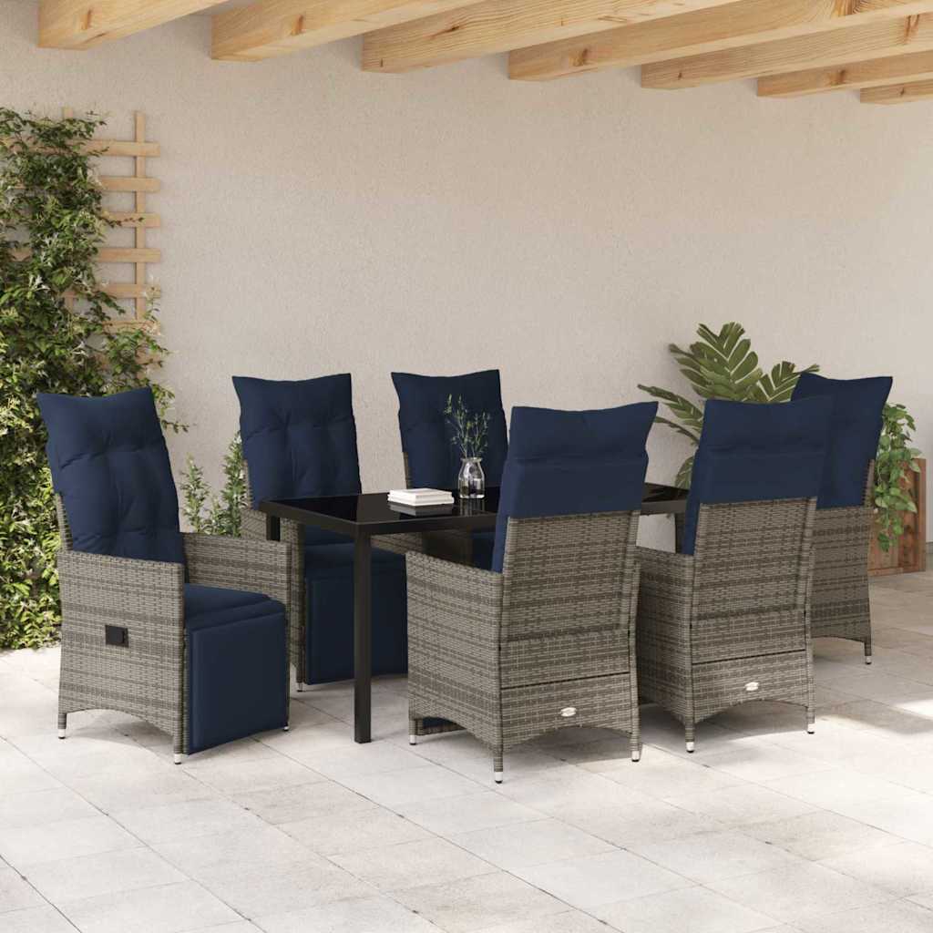 Tafel en stoelen set met kussen 7 pcs Grijs PE Rattan