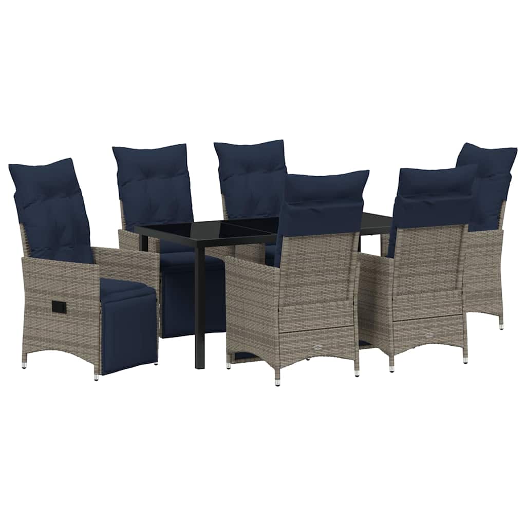 Tafel en stoelen set met kussen 7 pcs Grijs PE Rattan