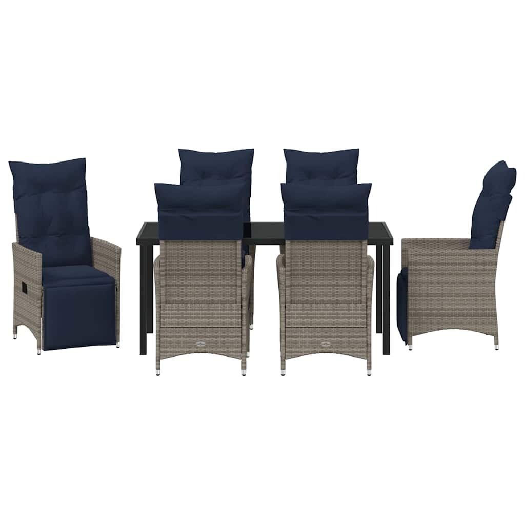 Tafel en stoelen set met kussen 7 pcs Grijs PE Rattan