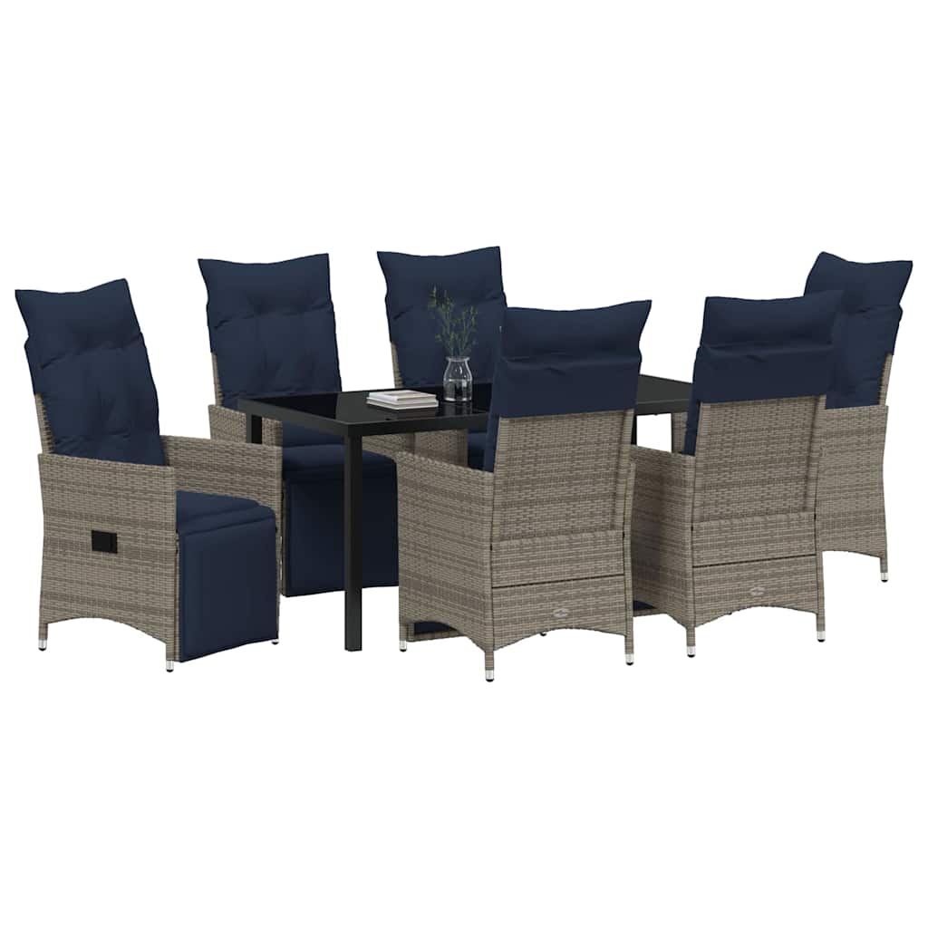 Tafel en stoelen set met kussen 7 pcs Grijs PE Rattan