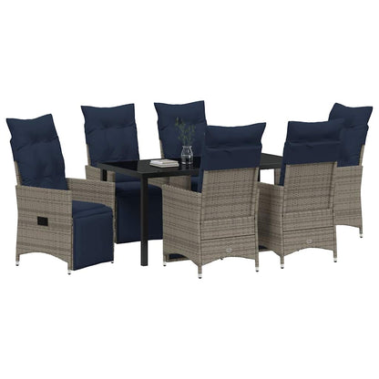 Tafel en stoelen set met kussen 7 pcs Grijs PE Rattan