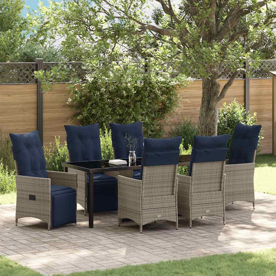 Tafel en stoelen set met kussen 7 pcs Grijs PE Rattan