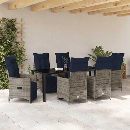 Tafel en stoelen set met kussen 7 pcs Grijs PE Rattan