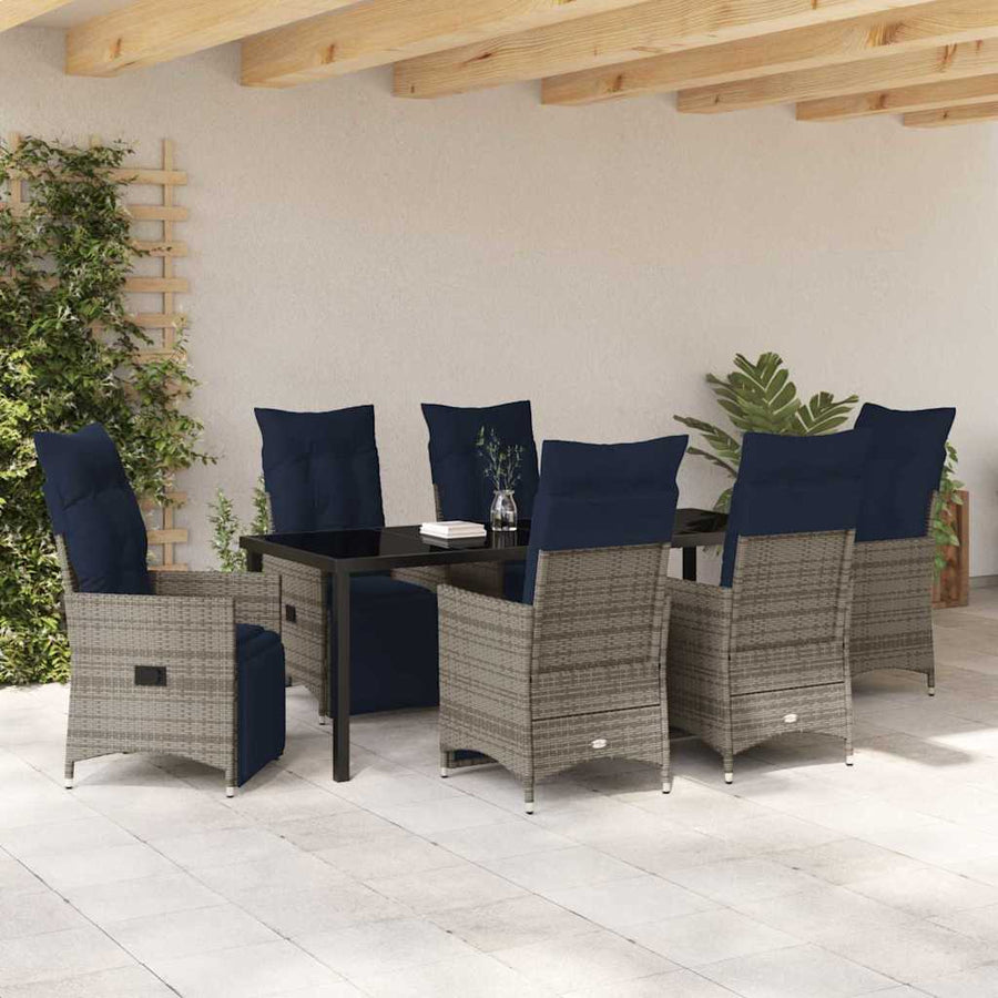 Tafel en stoelen set met kussen 7 pcs Grijs PE Rattan