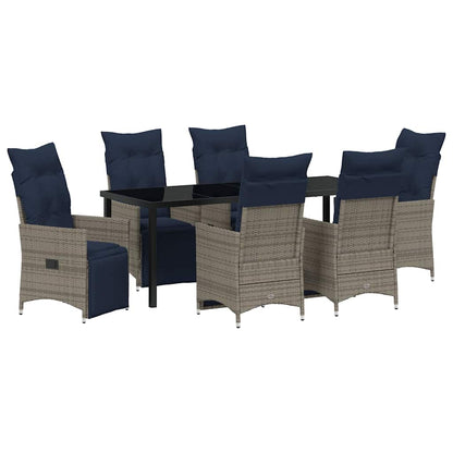 Tafel en stoelen set met kussen 7 pcs Grijs PE Rattan