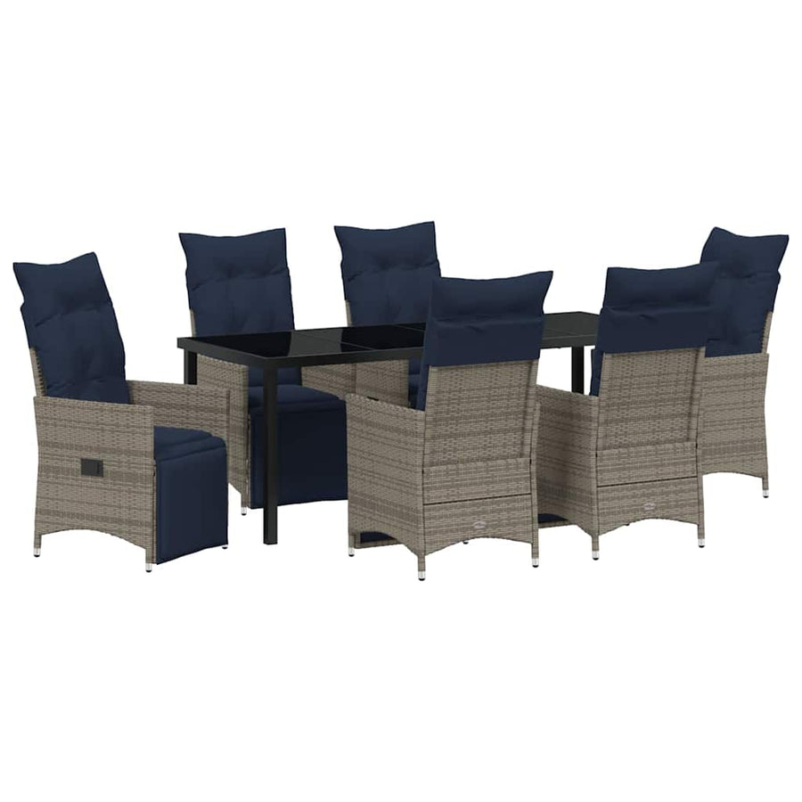 Tafel en stoelen set met kussen 7 pcs Grijs PE Rattan