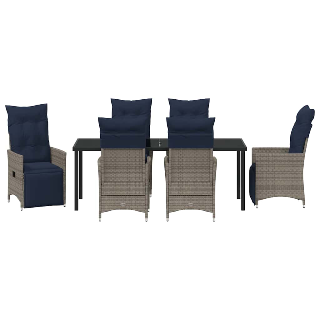 Tafel en stoelen set met kussen 7 pcs Grijs PE Rattan