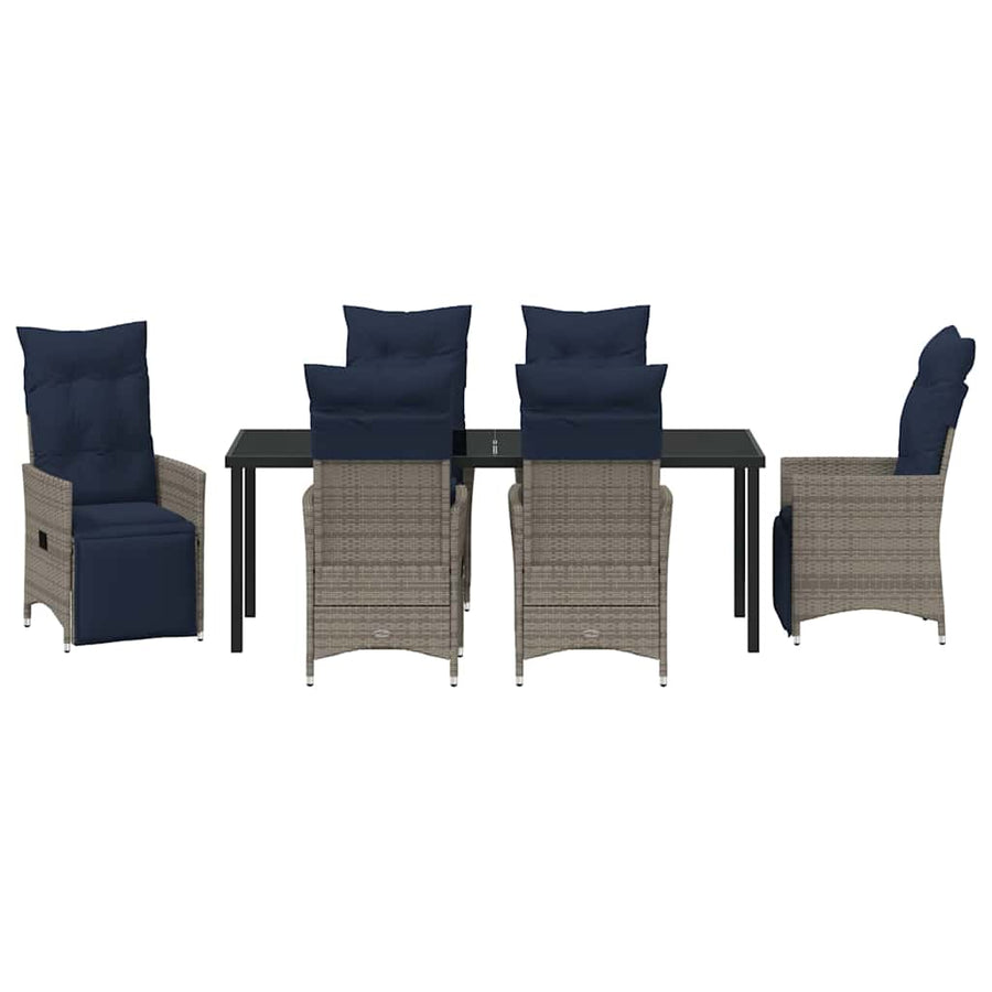 Tafel en stoelen set met kussen 7 pcs Grijs PE Rattan