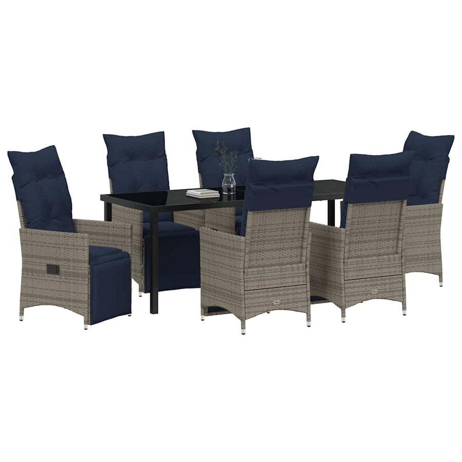Tafel en stoelen set met kussen 7 pcs Grijs PE Rattan