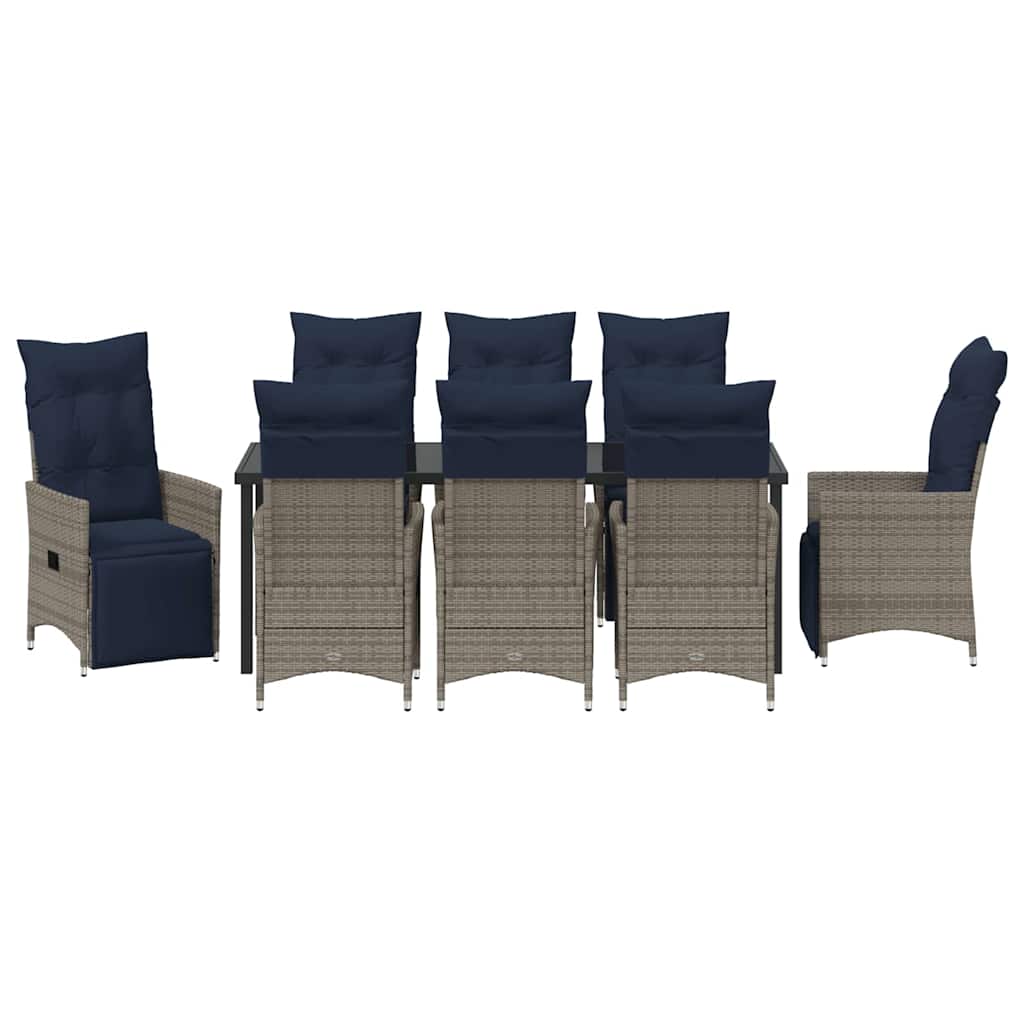Tafel en stoelen set met kussen 9 pcs Grijs PE Rattan