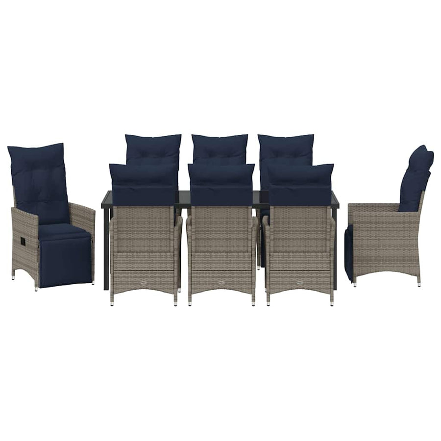 Tafel en stoelen set met kussen 9 pcs Grijs PE Rattan