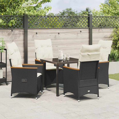 Tuin eettafelset met kussen 5 pcs Zwart poly rattan